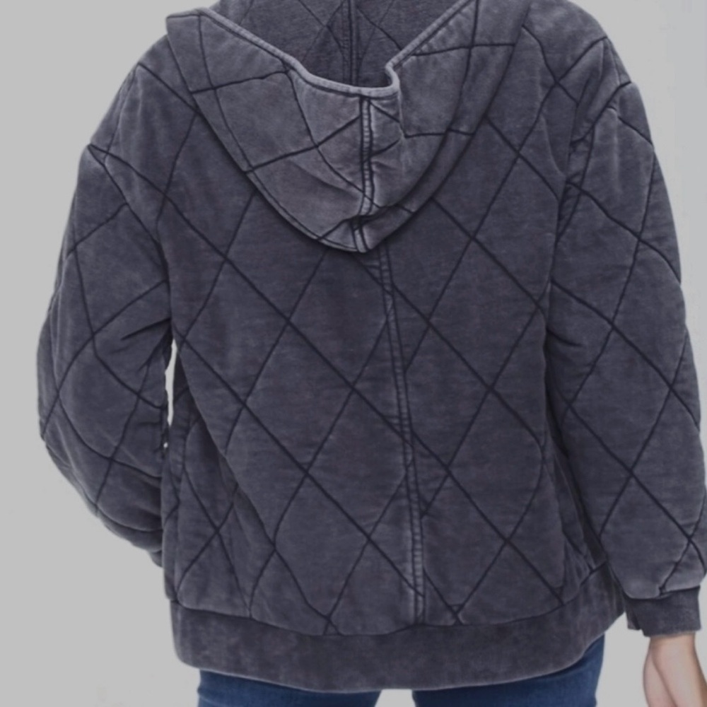 Forever 21 Quilted Mineral Wash Full Zip Hoodie Jacket - Picture 3 of 8